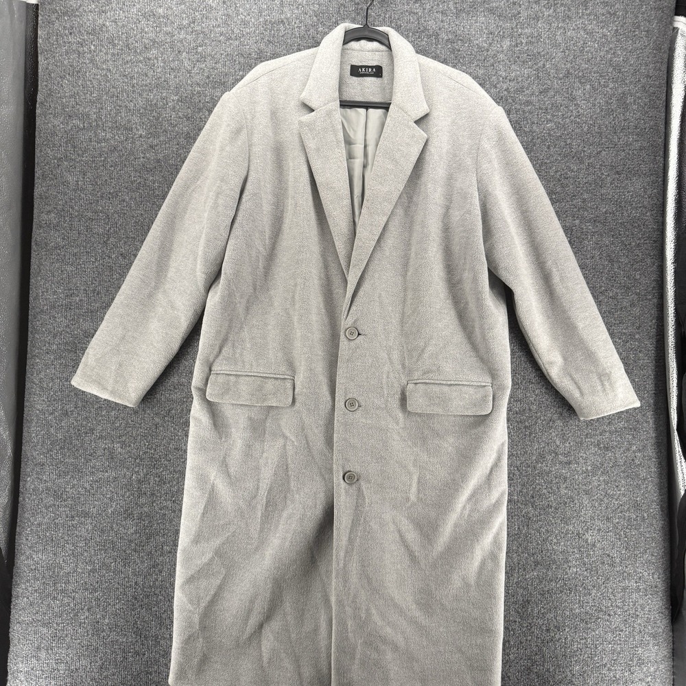 AKIRA Pea Coat Womens S Gray Button Up Oversized Long Corpcore Professional Prep